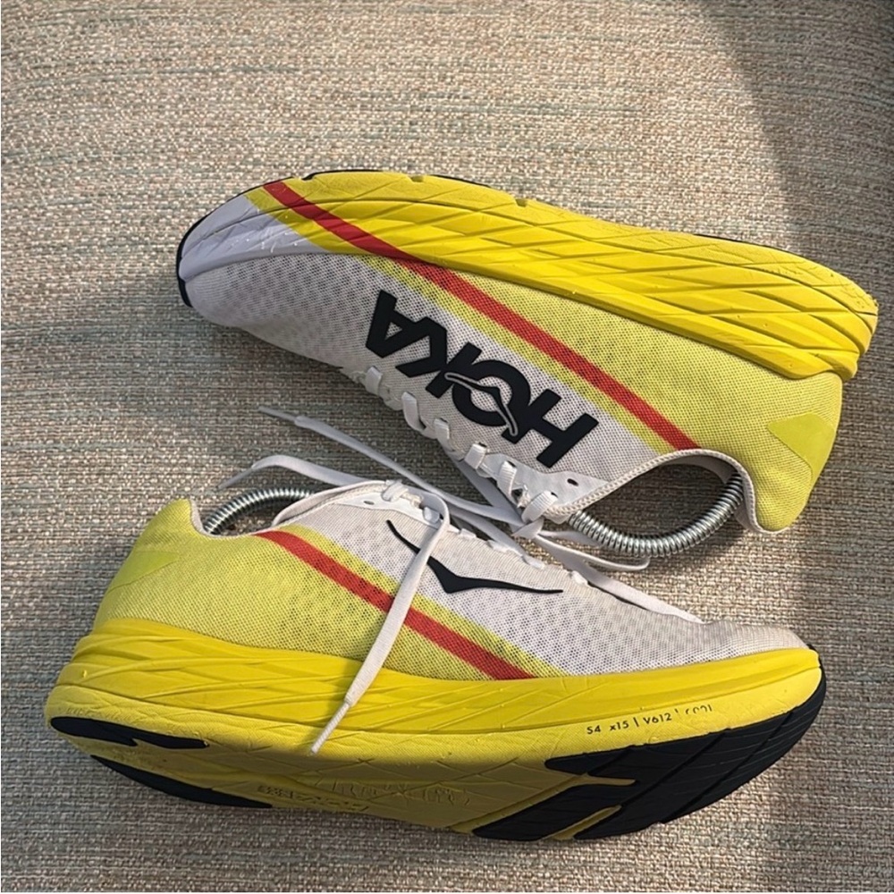 HOKA One One Rocket X Running Shoes Sneakers White / Yellow Mens size 9.5 - Picture 6 of 12